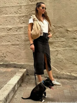New La Modeuse Jupe longue en denim fendue Grisanthracite