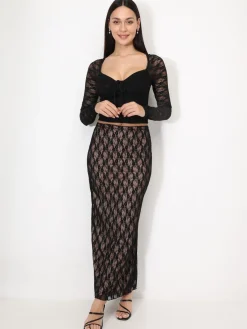 New La Modeuse Jupe longue en dentelle Noir