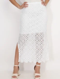 La Modeuse Jupe longue en dentelle crochet Blanc