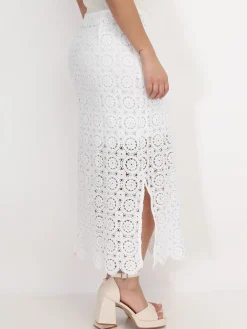 La Modeuse Jupe longue en dentelle crochet Blanc