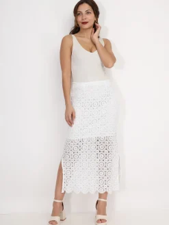 La Modeuse Jupe longue en dentelle crochet Blanc
