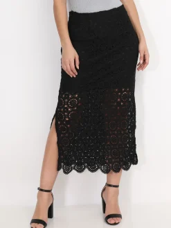 Hot La Modeuse Jupe longue en dentelle crochet Noir
