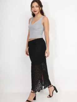 Hot La Modeuse Jupe longue en dentelle crochet Noir