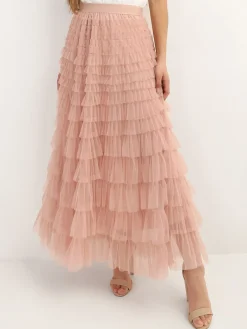 Discount La Modeuse Jupe longue en tulle à volants VieuxRose