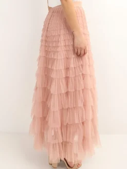 Discount La Modeuse Jupe longue en tulle à volants VieuxRose