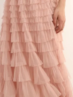 Discount La Modeuse Jupe longue en tulle à volants VieuxRose