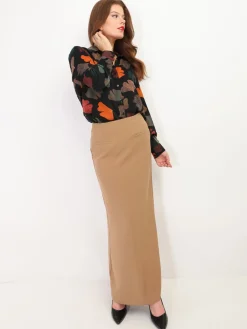Outlet La Modeuse Jupe longue et droite Camel