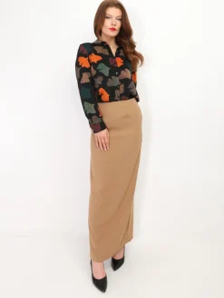 Outlet La Modeuse Jupe longue et droite Camel