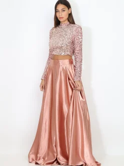 Discount La Modeuse Jupe longue satinée VieuxRose