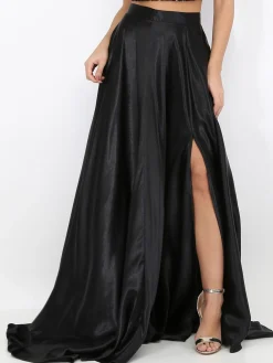 New La Modeuse Jupe longue taille haute effet satiné Noir