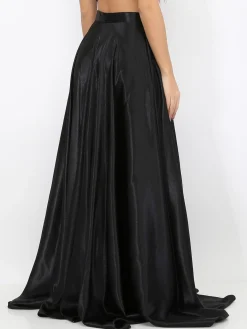 New La Modeuse Jupe longue taille haute effet satiné Noir