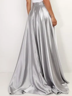 New La Modeuse Jupe longue taille haute effet satiné Gris