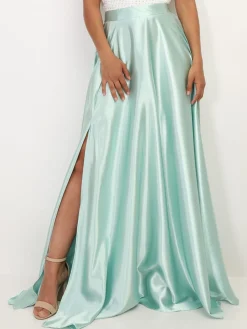 Sale La Modeuse Jupe longue taille haute effet satiné Vertclair