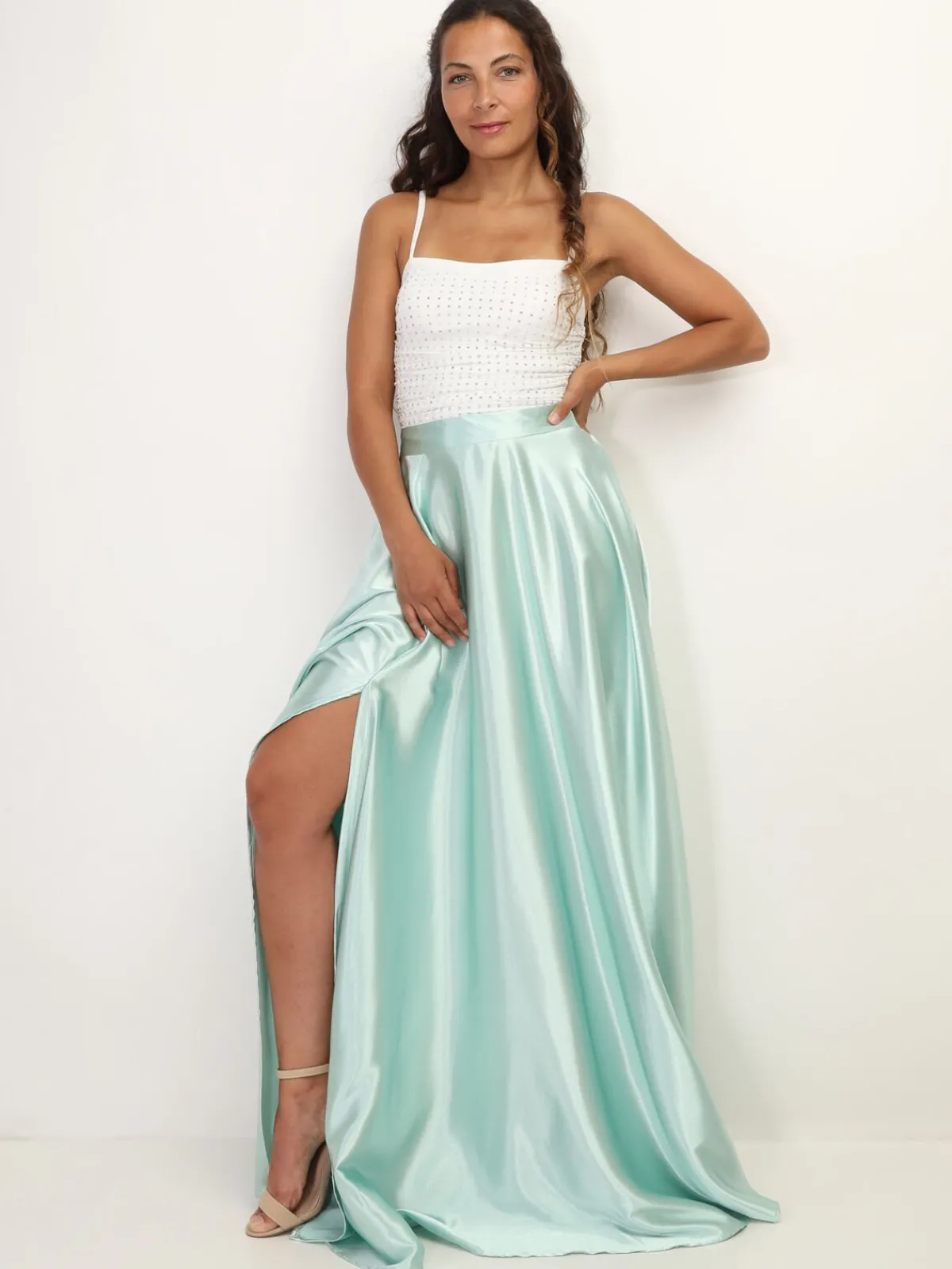 Sale La Modeuse Jupe longue taille haute effet satiné Vertclair