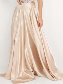 La Modeuse Jupe longue taille haute effet satiné Beige