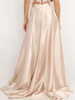 La Modeuse Jupe longue taille haute effet satiné Beige