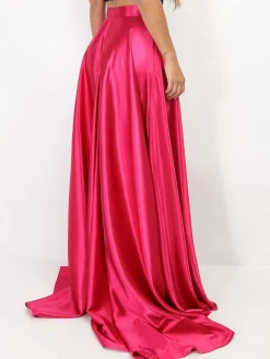 New La Modeuse Jupe longue taille haute effet satiné Fuchsia