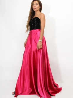 New La Modeuse Jupe longue taille haute effet satiné Fuchsia