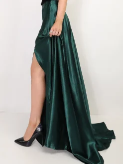 New La Modeuse Jupe longue taille haute effet satiné Vertfoncé