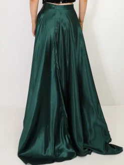 New La Modeuse Jupe longue taille haute effet satiné Vertfoncé