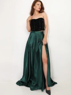 New La Modeuse Jupe longue taille haute effet satiné Vertfoncé
