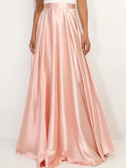 La Modeuse Jupe longue taille haute effet satiné Rose