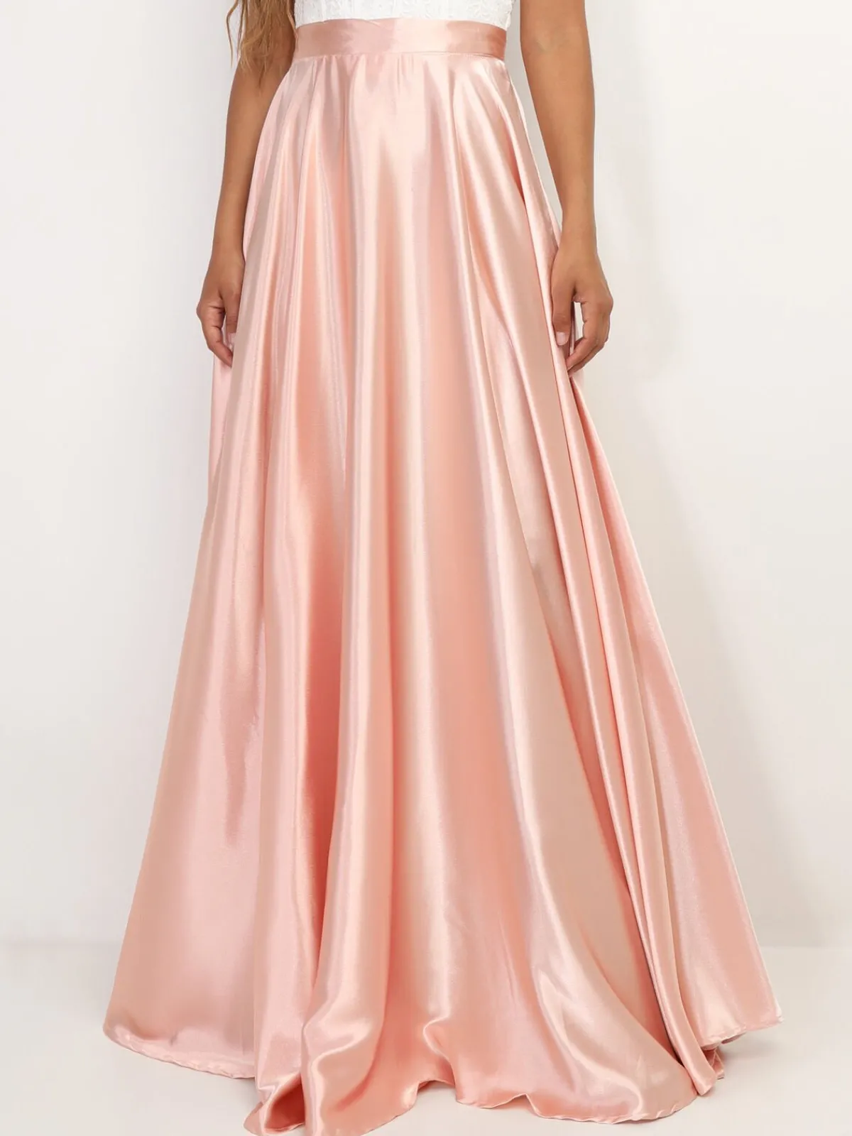 La Modeuse Jupe longue taille haute effet satiné Rose