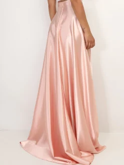 La Modeuse Jupe longue taille haute effet satiné Rose