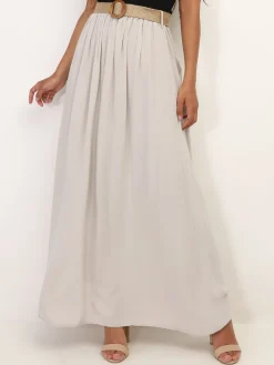 Hot La Modeuse Jupe longue évasée avec ceinture Beige