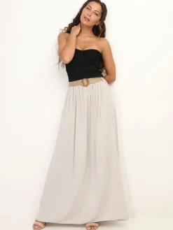 Hot La Modeuse Jupe longue évasée avec ceinture Beige