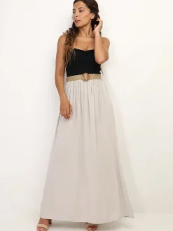 Hot La Modeuse Jupe longue évasée avec ceinture Beige