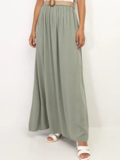 Discount La Modeuse Jupe longue évasée avec ceinture Kakiclair
