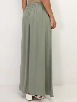 Discount La Modeuse Jupe longue évasée avec ceinture Kakiclair
