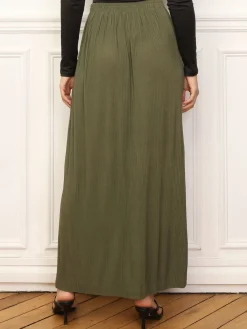 Online La Modeuse Jupe longue évasée et plissée Kaki