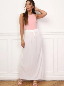 Clearance La Modeuse Jupe longue évasée et plissée Blanc