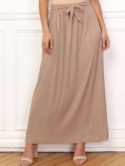 New La Modeuse Jupe longue évasée et plissée Taupe