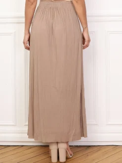New La Modeuse Jupe longue évasée et plissée Taupe