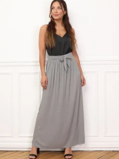 New La Modeuse Jupe longue évasée et plissée Gris