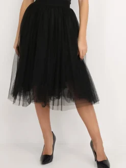 Discount La Modeuse Jupe midi en tulle Noir