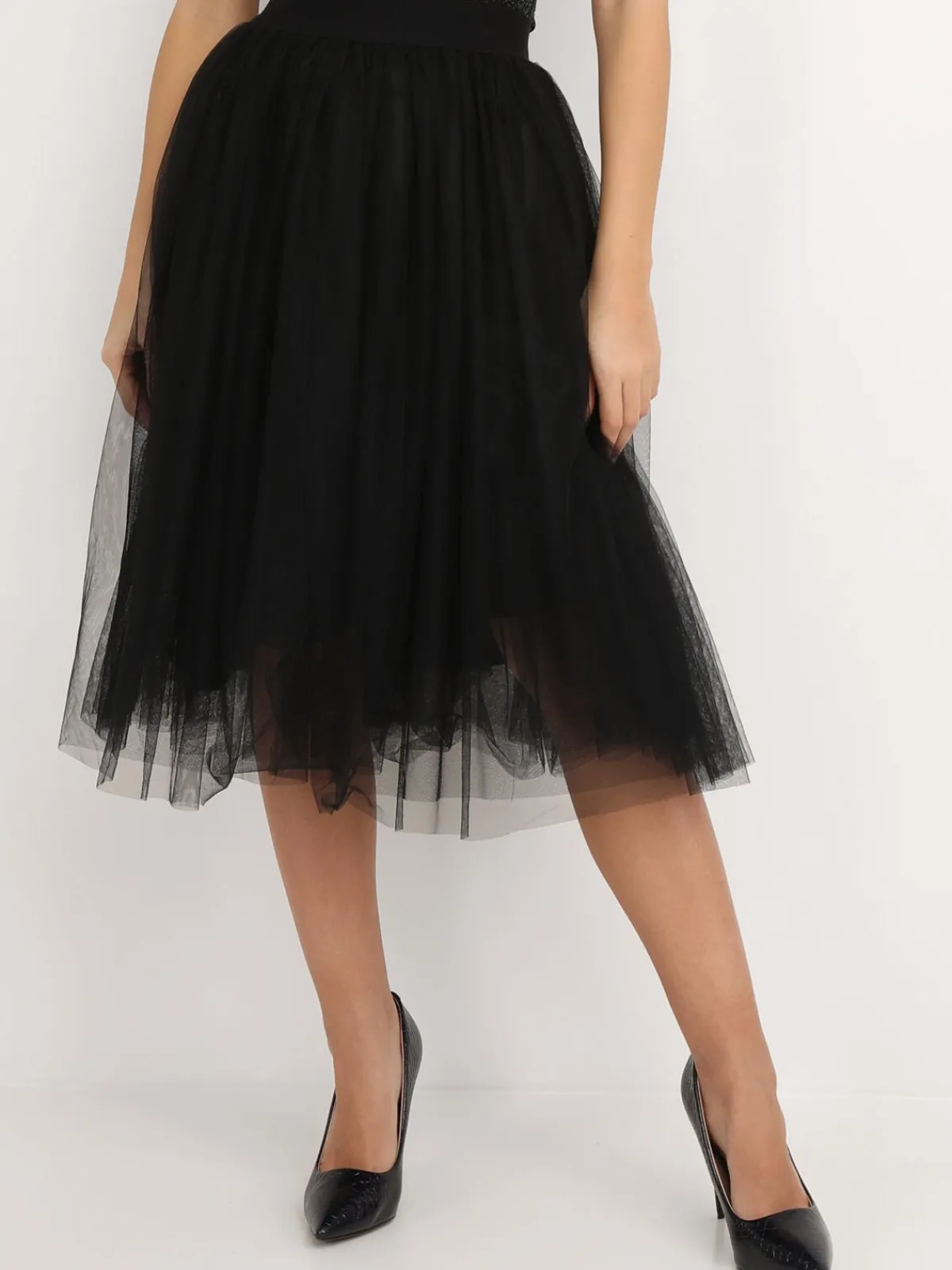 Discount La Modeuse Jupe midi en tulle Noir