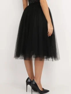 Discount La Modeuse Jupe midi en tulle Noir