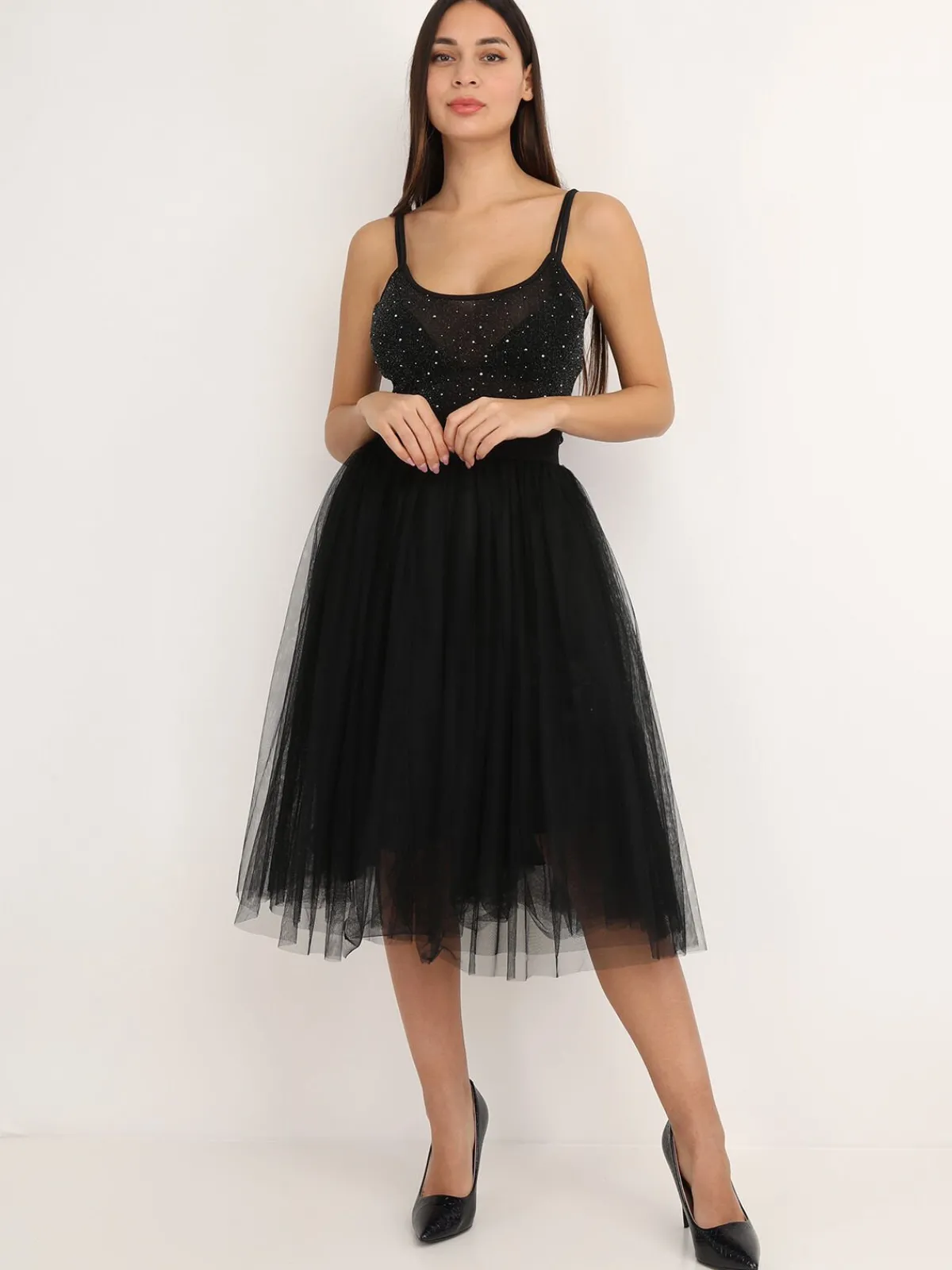 Discount La Modeuse Jupe midi en tulle Noir