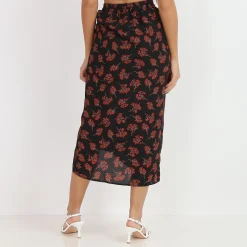 Best La Modeuse Jupe mi-longue à imprimé fleurs Noir