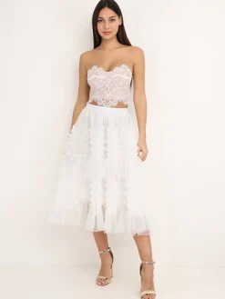 La Modeuse Jupe mi-longue en tulle à volants Blanc