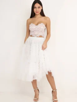La Modeuse Jupe mi-longue en tulle à volants Blanc