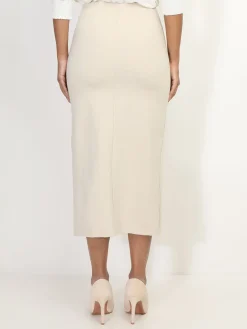 Outlet La Modeuse Jupe mi-longue fendue à boutons Beige