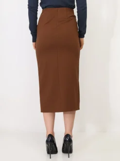 Clearance La Modeuse Jupe mi-longue fendue à boutons Marron