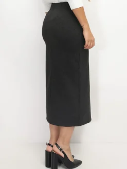 La Modeuse Jupe mi-longue fendue à boutons grisfoncé