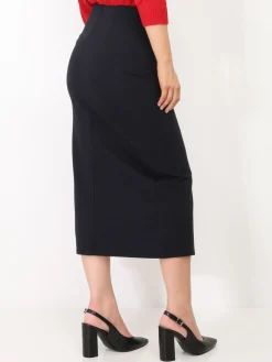 Discount La Modeuse Jupe mi-longue fendue à boutons BleuMarine