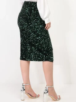 Hot La Modeuse Jupe mi-longue fendue à sequins Vert